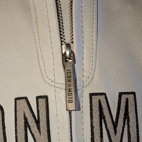 Icon Moto Leathers White Leather Motorcycle Biker Riding Jacket Buckle Side Sm - Picture 4 of 16